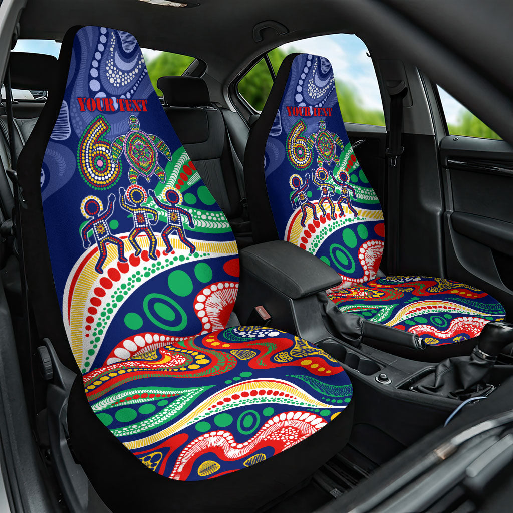 Personalized 60th Birthday Aboriginal Art Car Seat Cover Indigenous Sea Turtle Dot Painting Cultural Dancing