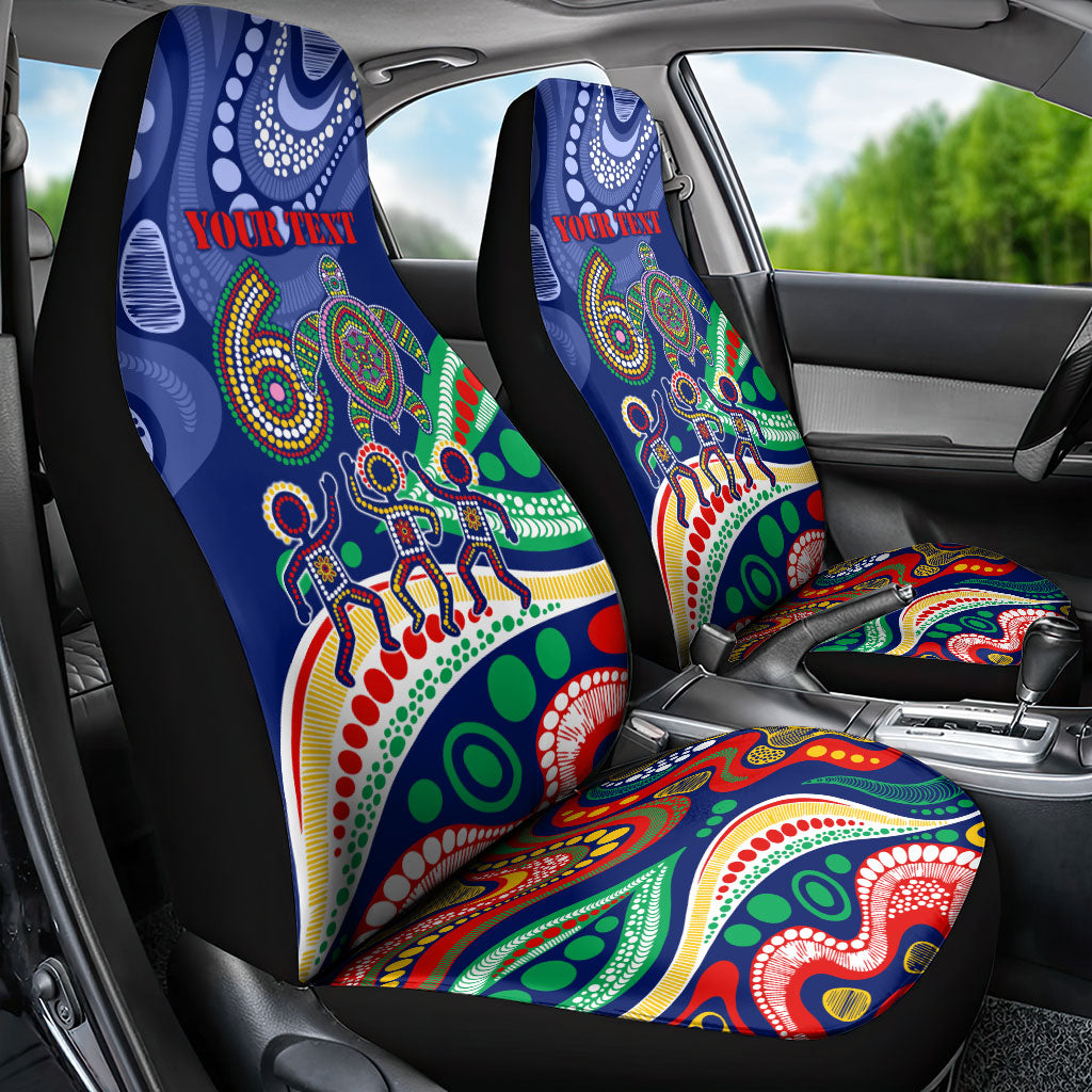 Personalized 60th Birthday Aboriginal Art Car Seat Cover Indigenous Sea Turtle Dot Painting Cultural Dancing