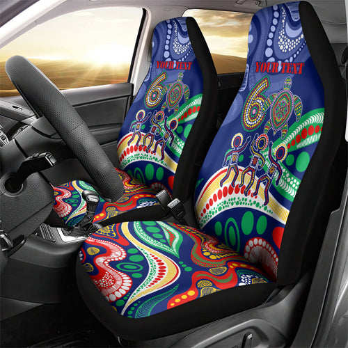 Personalized 60th Birthday Aboriginal Art Car Seat Cover Indigenous Sea Turtle Dot Painting Cultural Dancing