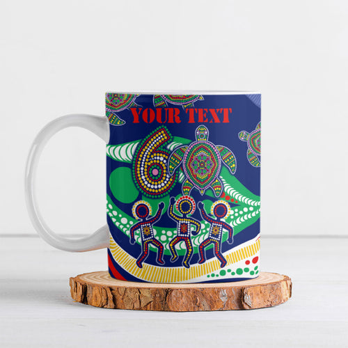 Personalized 60th Birthday Aboriginal Art Ceramic Mug Indigenous Sea Turtle Dot Painting Cultural Dancing
