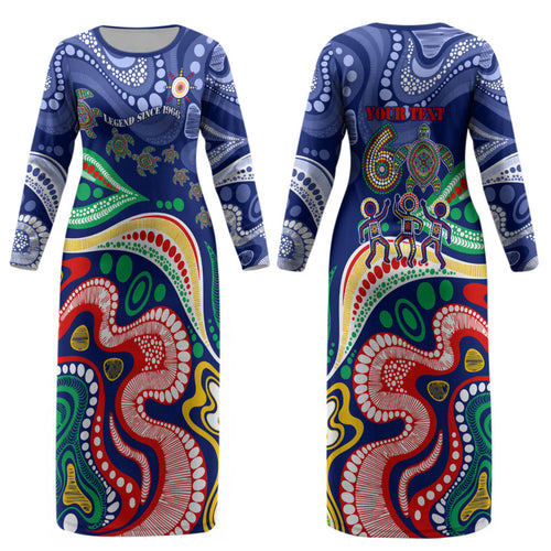Personalized 60th Birthday Aboriginal Art Couples Matching Long Sleeve Bodycon Dress and Long Sleeve Button Shirt Indigenous Sea Turtle Dot Painting Cultural Dancing