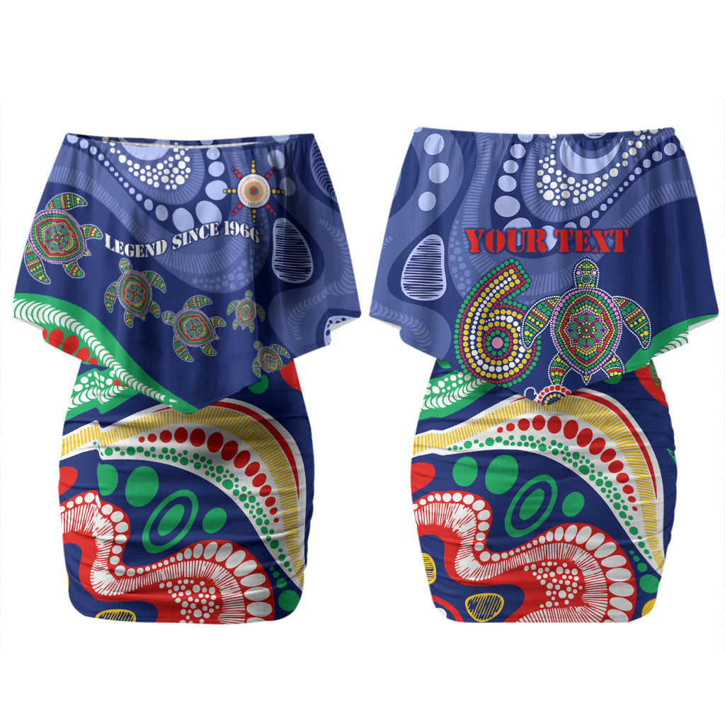 Personalized 60th Birthday Aboriginal Art Couples Matching Off Shoulder Short Dress and Hawaiian Shirt Indigenous Sea Turtle Dot Painting Cultural Dancing