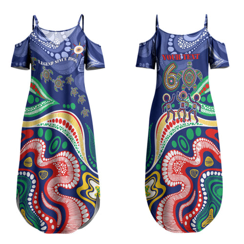 Personalized 60th Birthday Aboriginal Art Couples Matching Summer Maxi Dress and Long Sleeve Button Shirt Indigenous Sea Turtle Dot Painting Cultural Dancing