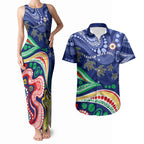 Personalized 60th Birthday Aboriginal Art Couples Matching Tank Maxi Dress and Hawaiian Shirt Indigenous Sea Turtle Dot Painting Cultural Dancing