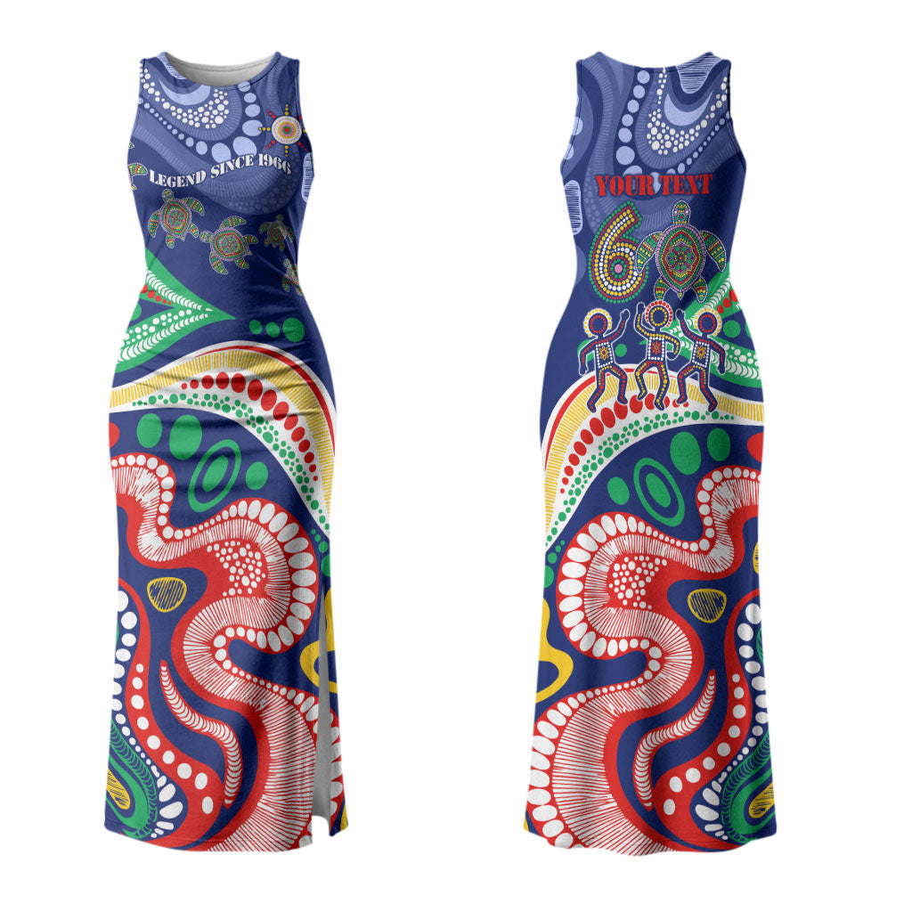 Personalized 60th Birthday Aboriginal Art Couples Matching Tank Maxi Dress and Hawaiian Shirt Indigenous Sea Turtle Dot Painting Cultural Dancing