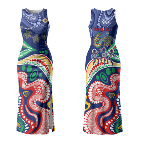 Personalized 60th Birthday Aboriginal Art Couples Matching Tank Maxi Dress and Hawaiian Shirt Indigenous Sea Turtle Dot Painting Cultural Dancing