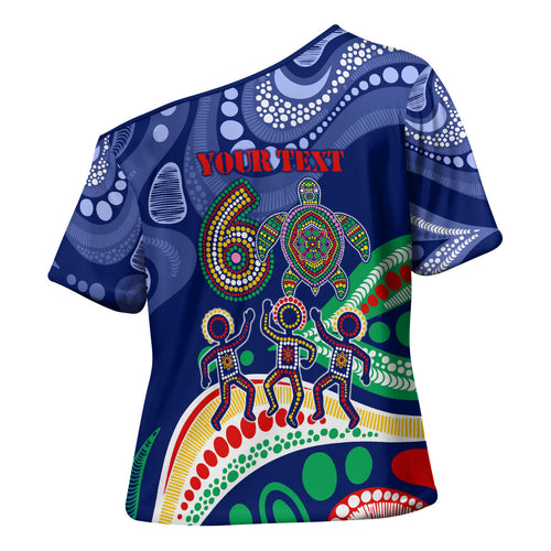 Personalized 60th Birthday Aboriginal Art Cross Shoulder Shirt Indigenous Sea Turtle Dot Painting Cultural Dancing