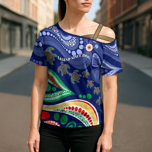 Personalized 60th Birthday Aboriginal Art Cross Shoulder Shirt Indigenous Sea Turtle Dot Painting Cultural Dancing