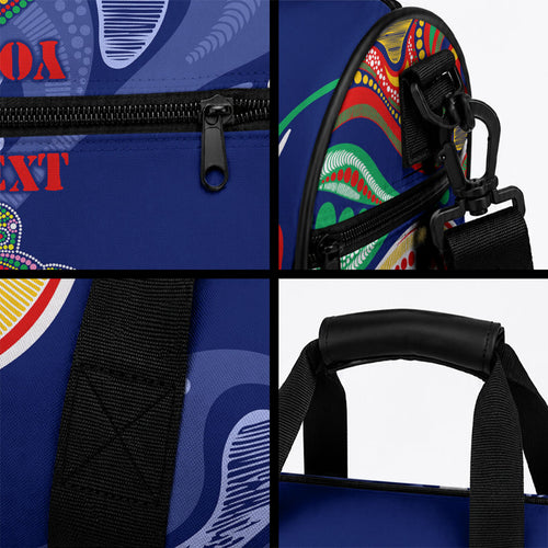 Personalized 60th Birthday Aboriginal Art Duffle Bag Indigenous Sea Turtle Dot Painting Cultural Dancing