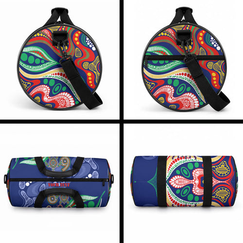 Personalized 60th Birthday Aboriginal Art Duffle Bag Indigenous Sea Turtle Dot Painting Cultural Dancing