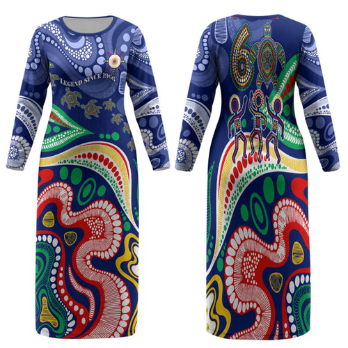Personalized 60th Birthday Aboriginal Art Family Matching Long Sleeve Bodycon Dress and Hawaiian Shirt Indigenous Sea Turtle Dot Painting Cultural Dancing