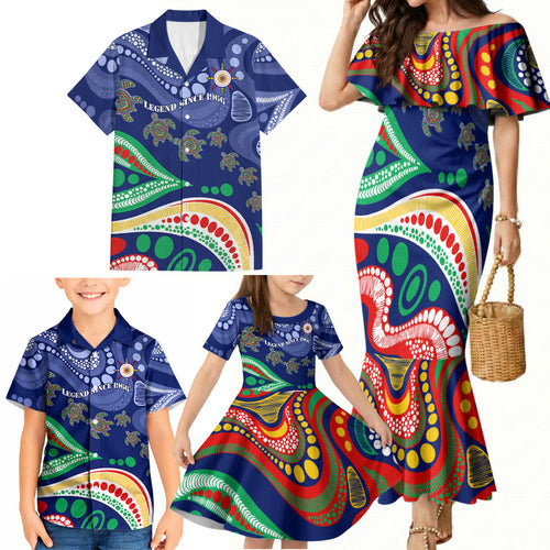 Personalized 60th Birthday Aboriginal Art Family Matching Mermaid Dress and Hawaiian Shirt Indigenous Sea Turtle Dot Painting Cultural Dancing