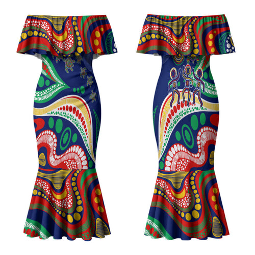 Personalized 60th Birthday Aboriginal Art Family Matching Mermaid Dress and Hawaiian Shirt Indigenous Sea Turtle Dot Painting Cultural Dancing