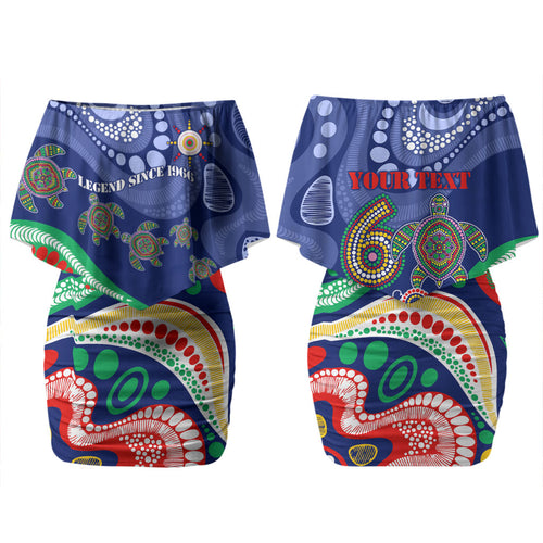 Personalized 60th Birthday Aboriginal Art Family Matching Off Shoulder Short Dress and Hawaiian Shirt Indigenous Sea Turtle Dot Painting Cultural Dancing