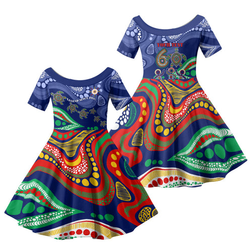 Personalized 60th Birthday Aboriginal Art Family Matching Off Shoulder Short Dress and Hawaiian Shirt Indigenous Sea Turtle Dot Painting Cultural Dancing