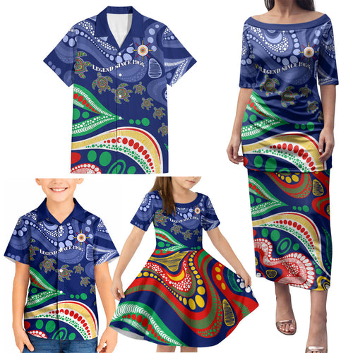 Personalized 60th Birthday Aboriginal Art Family Matching Puletasi and Hawaiian Shirt Indigenous Sea Turtle Dot Painting Cultural Dancing