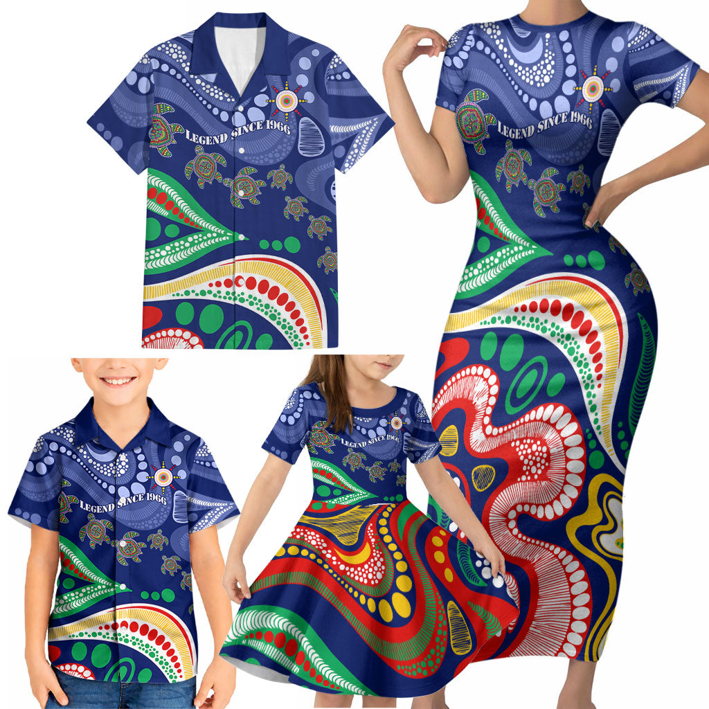 Personalized 60th Birthday Aboriginal Art Family Matching Short Sleeve Bodycon Dress and Hawaiian Shirt Indigenous Sea Turtle Dot Painting Cultural Dancing