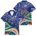 Personalized 60th Birthday Aboriginal Art Family Matching Short Sleeve Bodycon Dress and Hawaiian Shirt Indigenous Sea Turtle Dot Painting Cultural Dancing