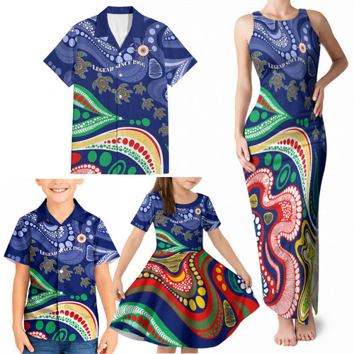 Personalized 60th Birthday Aboriginal Art Family Matching Tank Maxi Dress and Hawaiian Shirt Indigenous Sea Turtle Dot Painting Cultural Dancing