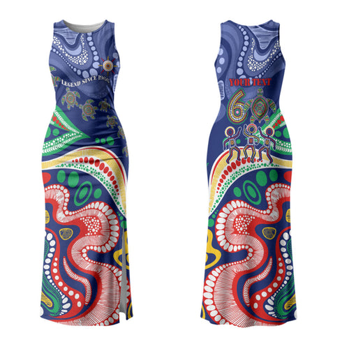Personalized 60th Birthday Aboriginal Art Family Matching Tank Maxi Dress and Hawaiian Shirt Indigenous Sea Turtle Dot Painting Cultural Dancing