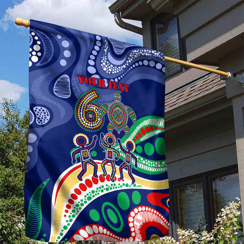 Personalized 60th Birthday Aboriginal Art Garden Flag Indigenous Sea Turtle Dot Painting Cultural Dancing