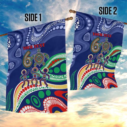 Personalized 60th Birthday Aboriginal Art Garden Flag Indigenous Sea Turtle Dot Painting Cultural Dancing