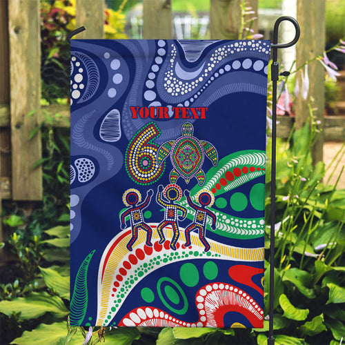 Personalized 60th Birthday Aboriginal Art Garden Flag Indigenous Sea Turtle Dot Painting Cultural Dancing
