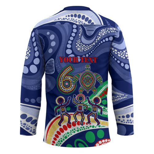 Personalized 60th Birthday Aboriginal Art Hockey Jersey Indigenous Sea Turtle Dot Painting Cultural Dancing