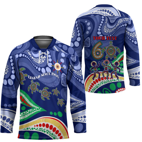 Personalized 60th Birthday Aboriginal Art Hockey Jersey Indigenous Sea Turtle Dot Painting Cultural Dancing