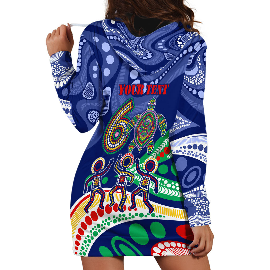 Personalized 60th Birthday Aboriginal Art Hoodie Dress Indigenous Sea Turtle Dot Painting Cultural Dancing