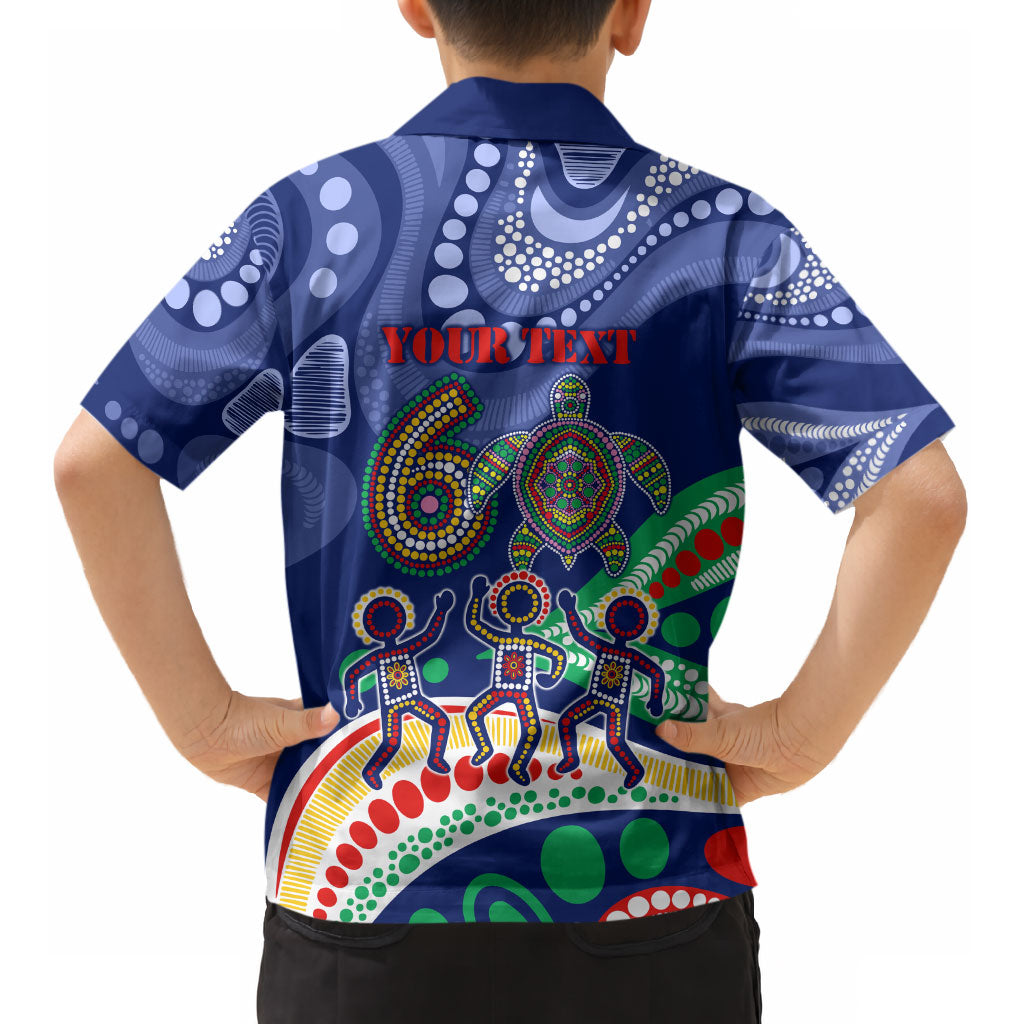 Personalized 60th Birthday Aboriginal Art Kid Hawaiian Shirt Indigenous Sea Turtle Dot Painting Cultural Dancing