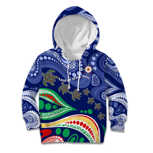 Personalized 60th Birthday Aboriginal Art Kid Hoodie Indigenous Sea Turtle Dot Painting Cultural Dancing