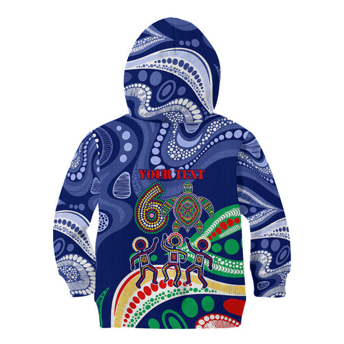 Personalized 60th Birthday Aboriginal Art Kid Hoodie Indigenous Sea Turtle Dot Painting Cultural Dancing