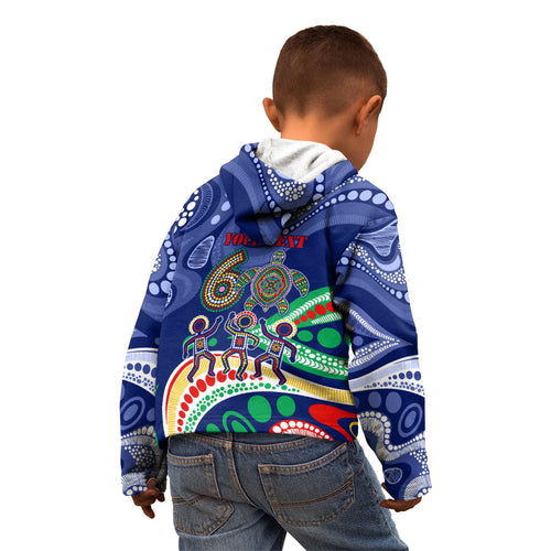 Personalized 60th Birthday Aboriginal Art Kid Hoodie Indigenous Sea Turtle Dot Painting Cultural Dancing