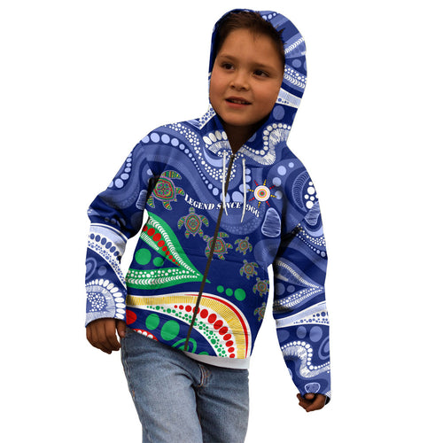 Personalized 60th Birthday Aboriginal Art Kid Hoodie Indigenous Sea Turtle Dot Painting Cultural Dancing