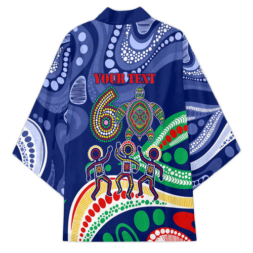 Personalized 60th Birthday Aboriginal Art Kimono Indigenous Sea Turtle Dot Painting Cultural Dancing