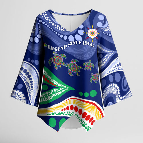 Personalized 60th Birthday Aboriginal Art Kimono Sleeve Blouse Indigenous Sea Turtle Dot Painting Cultural Dancing