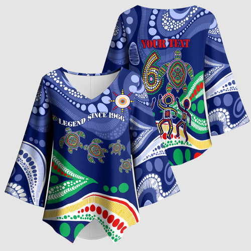Personalized 60th Birthday Aboriginal Art Kimono Sleeve Blouse Indigenous Sea Turtle Dot Painting Cultural Dancing