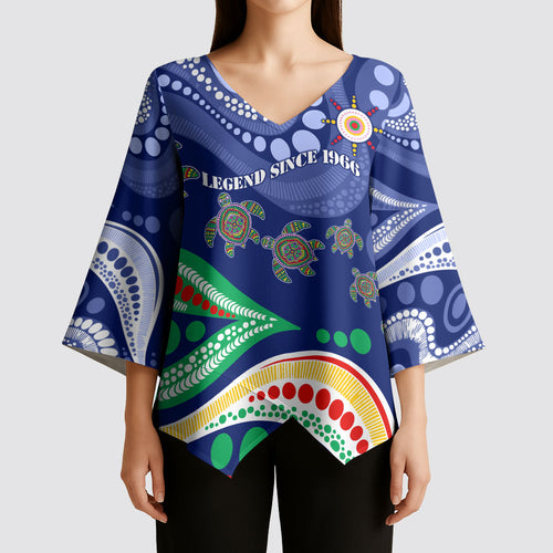 Personalized 60th Birthday Aboriginal Art Kimono Sleeve Blouse Indigenous Sea Turtle Dot Painting Cultural Dancing