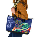 Personalized 60th Birthday Aboriginal Art Leather Tote Bag Indigenous Sea Turtle Dot Painting Cultural Dancing