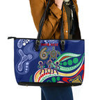 Personalized 60th Birthday Aboriginal Art Leather Tote Bag Indigenous Sea Turtle Dot Painting Cultural Dancing