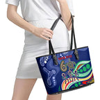 Personalized 60th Birthday Aboriginal Art Leather Tote Bag Indigenous Sea Turtle Dot Painting Cultural Dancing