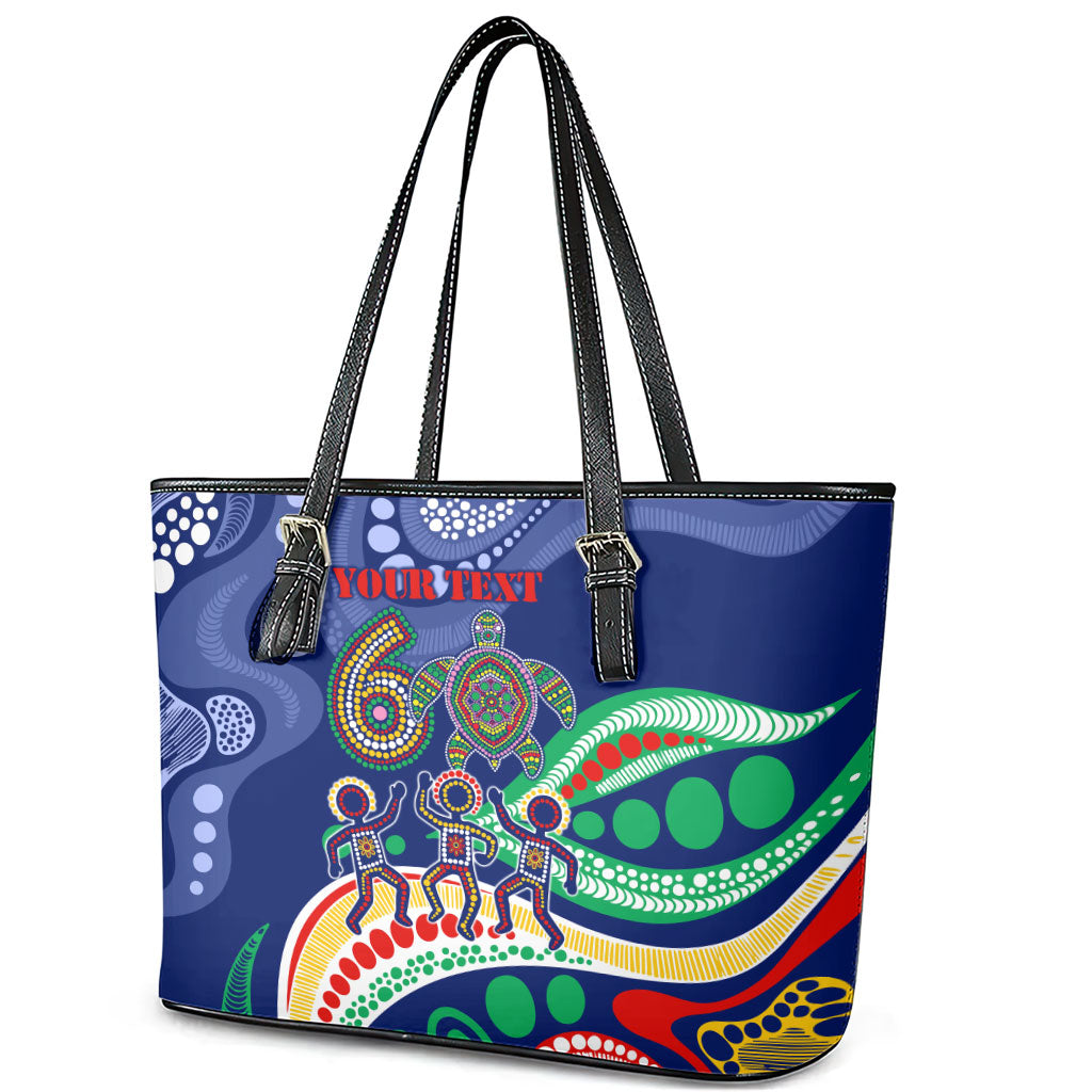 Personalized 60th Birthday Aboriginal Art Leather Tote Bag Indigenous Sea Turtle Dot Painting Cultural Dancing