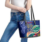 Personalized 60th Birthday Aboriginal Art Leather Tote Bag Indigenous Sea Turtle Dot Painting Cultural Dancing
