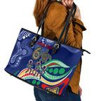 Personalized 60th Birthday Aboriginal Art Leather Tote Bag Indigenous Sea Turtle Dot Painting Cultural Dancing