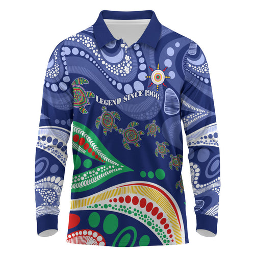 Personalized 60th Birthday Aboriginal Art Long Sleeve Polo Shirt Indigenous Sea Turtle Dot Painting Cultural Dancing