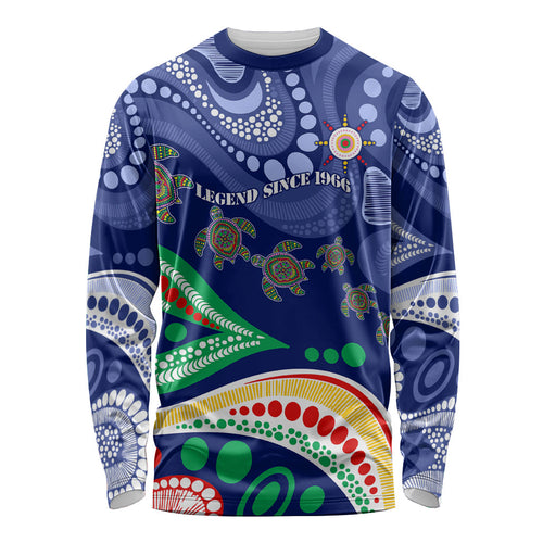 Personalized 60th Birthday Aboriginal Art Long Sleeve Shirt Indigenous Sea Turtle Dot Painting Cultural Dancing
