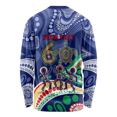 Personalized 60th Birthday Aboriginal Art Long Sleeve Shirt Indigenous Sea Turtle Dot Painting Cultural Dancing