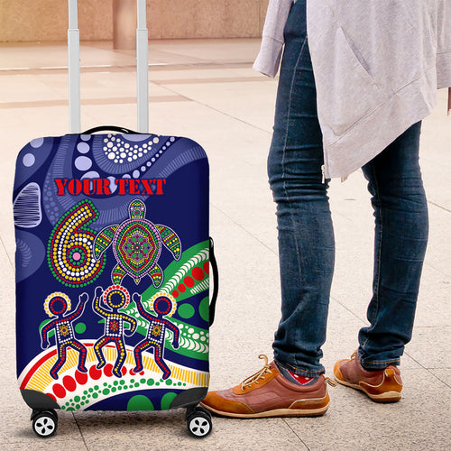 Personalized 60th Birthday Aboriginal Art Luggage Cover Indigenous Sea Turtle Dot Painting Cultural Dancing