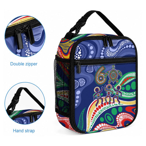 Personalized 60th Birthday Aboriginal Art Lunch Bag Indigenous Sea Turtle Dot Painting Cultural Dancing